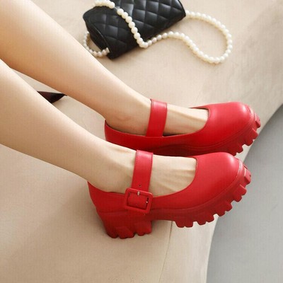 Women's Lolita Round Toe Low Heel Mary Janes Crepper Platform Pumps Shoes New