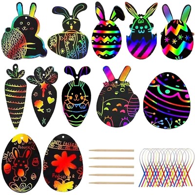 Ostern Bastelset 36 Kratzbilder und Zubehör für kreative Projekte Ostereier Eier