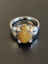 Natural Tiger Eye Stone S925 Stamped Silver Plated Woman Ring Size 8.5