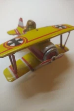 Vintage ZZ Germany Tin Metal Bi Plane w/Pilot Christmas Ornament