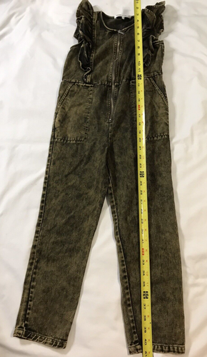 Sea New York Jumpsuit Girls Size 7-9 Years Green Jeans Denim Ruffled Pockets - Picture 5 of 17