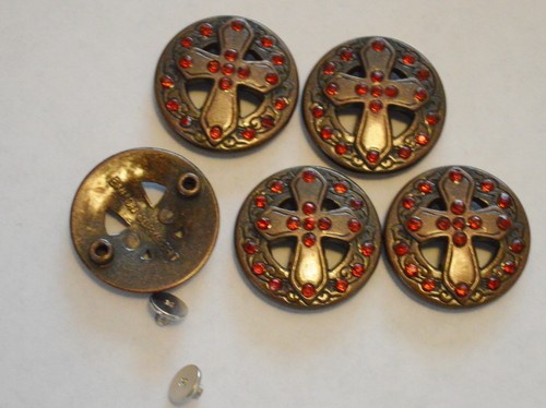 Lote de 5 tachuelas de cinturón redondas occidentales de cuero concho cruzadas de diamantes de imitación Enmon - Imagen 2 de 2
