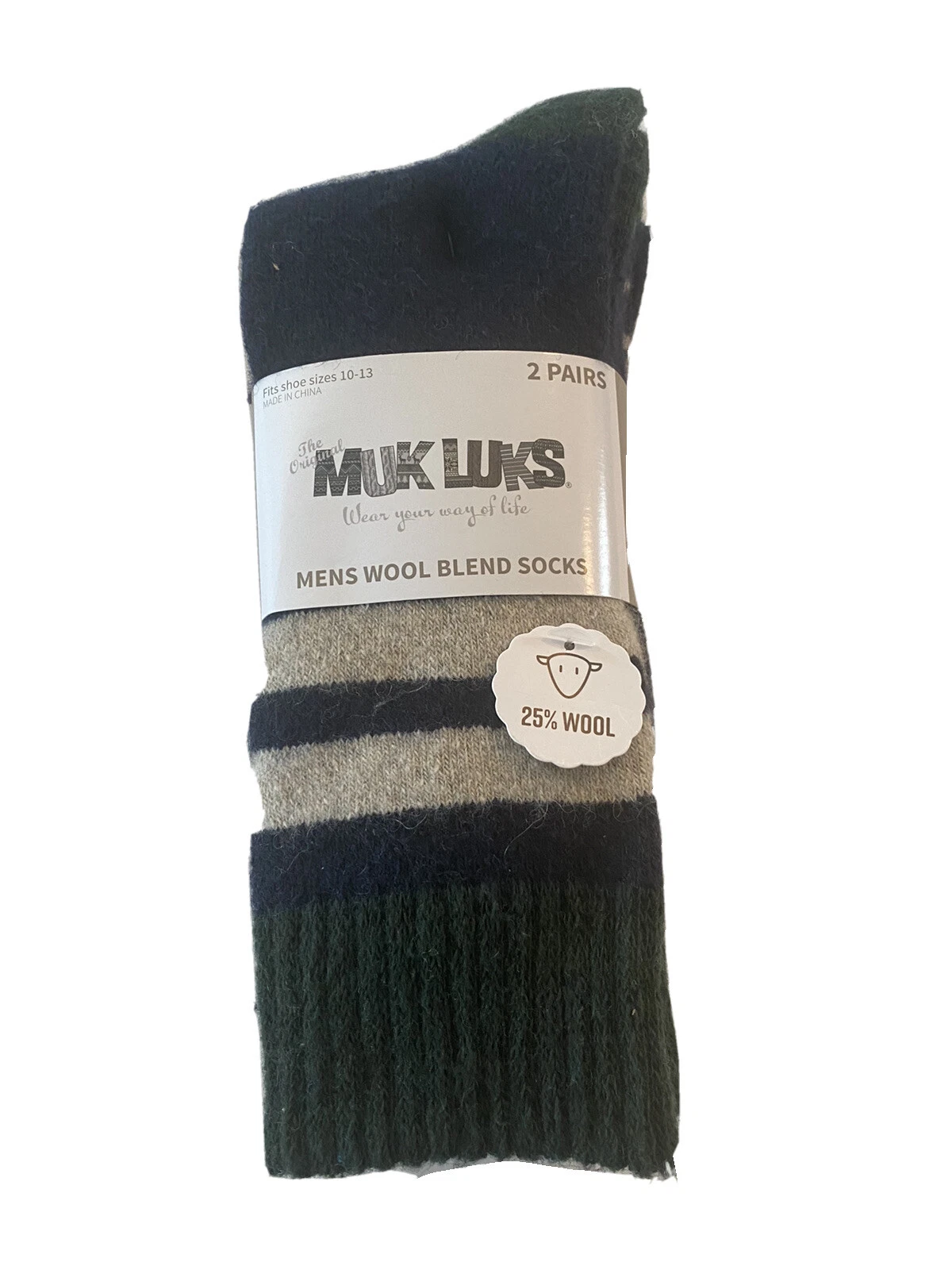 2 MUK LUKS Wool Blend Socks Men's 10-13 Warm 25%Wool NEW