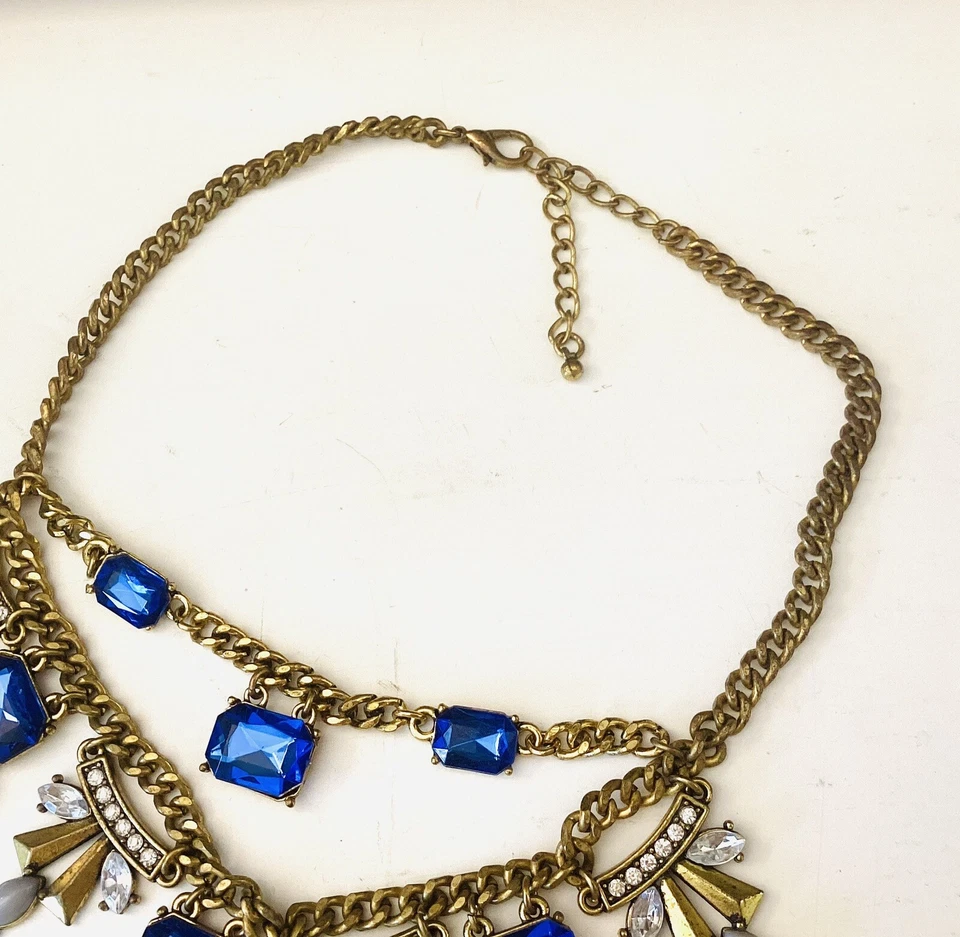 Collar distintivo de bisutería zafiro bronce grandes capas azul gris Foto 4 de 4