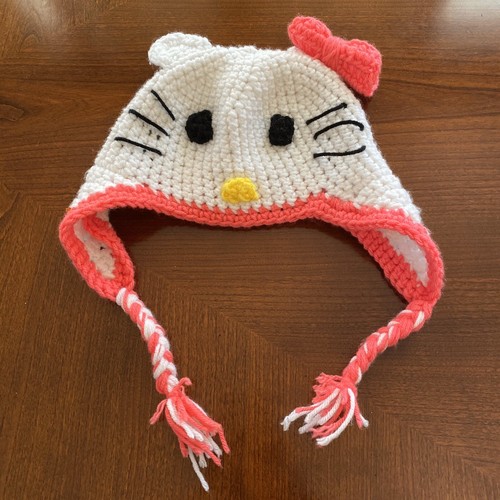 HELLO KITTY Hat Crochet EAR FLAP BEANIE 