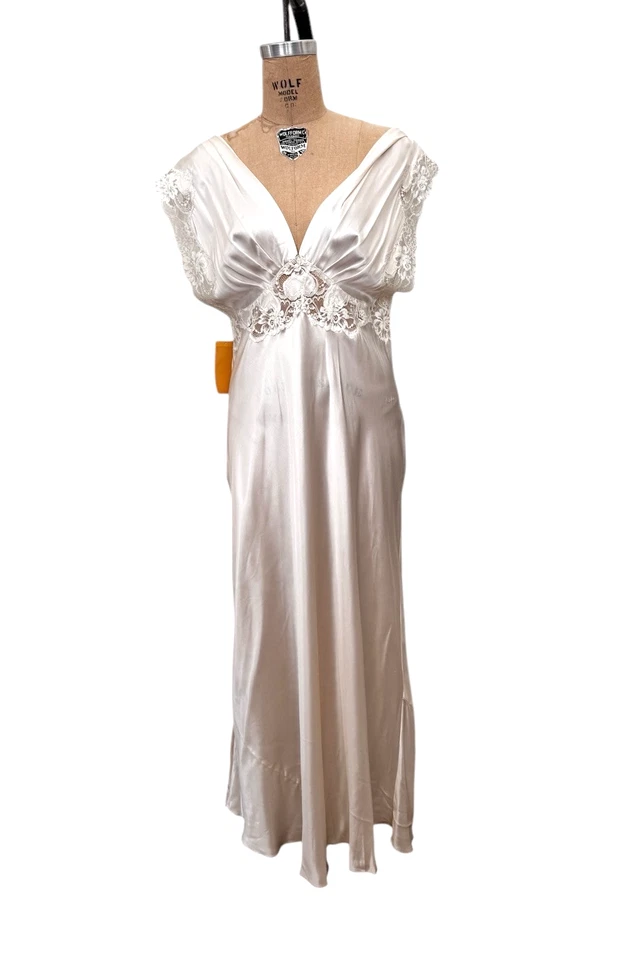 Pearl Silk Charmeuse Lace Maxi Gown Lace Slip Lingeree Opal Dress Sz L to XL New - Image 2 of 4