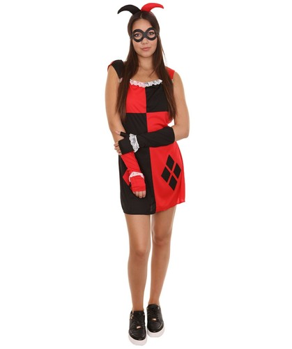 Adult Women's Harley Quinn Hearts Poker Dress Costume | Black and Red HC-482 - Picture 2 of 7