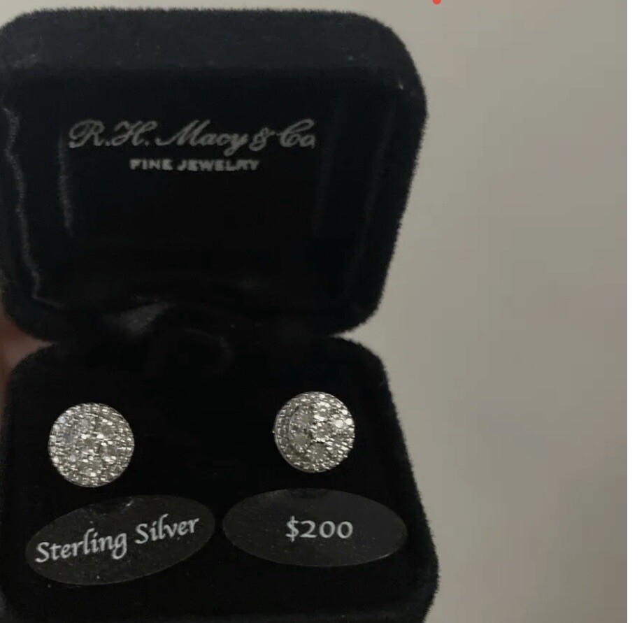 R.H. Macy and Co Fine Jewelry Bridge Diamond Earrings Sterling Silver 1