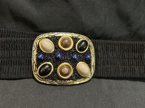 Vtg Belt Women’s Small/Large Black Cabochon Stones Statement Buckle Stretchy - Imagen 3 de 6