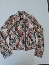 Ladies Faux Leather Jacket Izabel Size 12 Pink Mix Floral Pattern Zip Closure...
