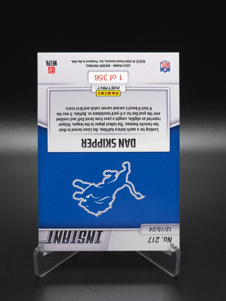 FIRST TD! Dan Skipper 2024 Panini Instant SP Detroit Lions RC #217 PR: 356 - Image 4 of 4
