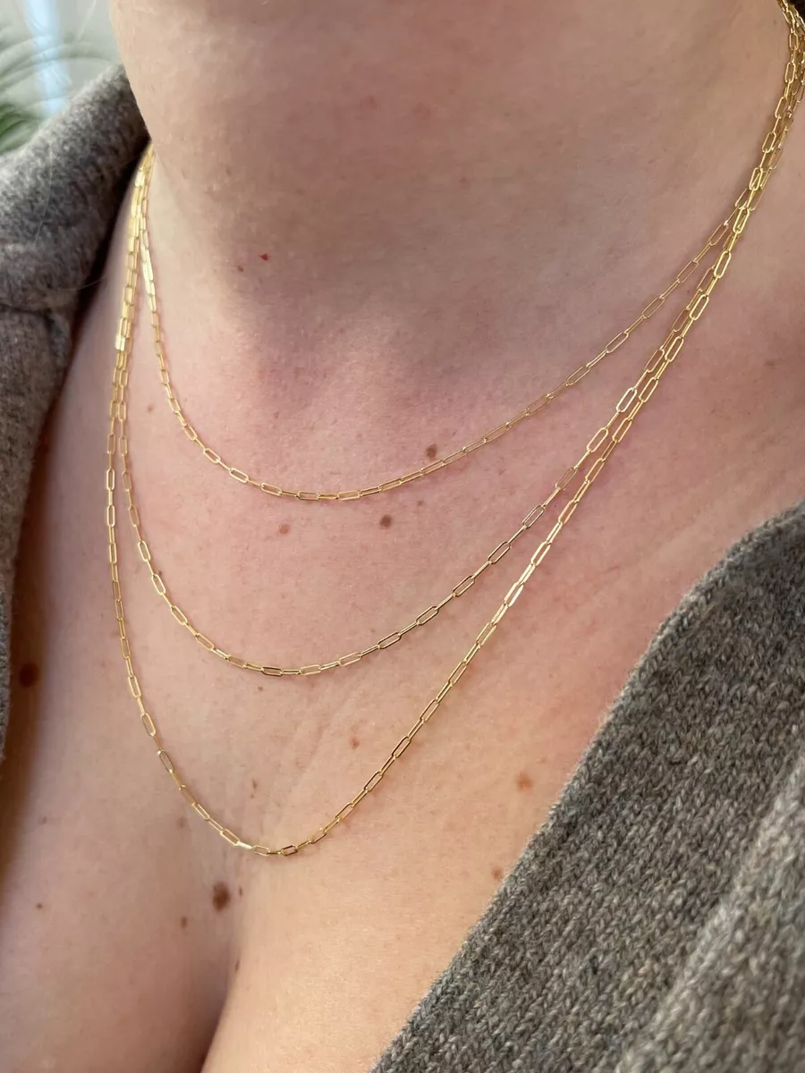 Solid 14k Yellow Gold Paperclip Rolo Chain 1.5mm Necklace 16