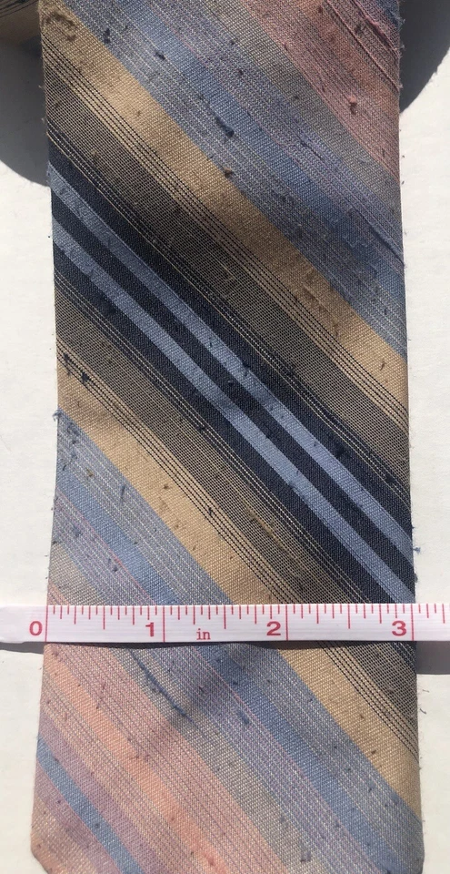 Marquis 聚酯 100% 进口蓝桃色奶油色条纹男式领带。 LN 复古 — 第 4/4 张图片