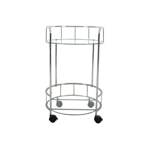 2-Tier Round Rolling Bar Cart Serving Cart Tempered Glass & 4 Wheels W/ Lock - Picture 4 of 9