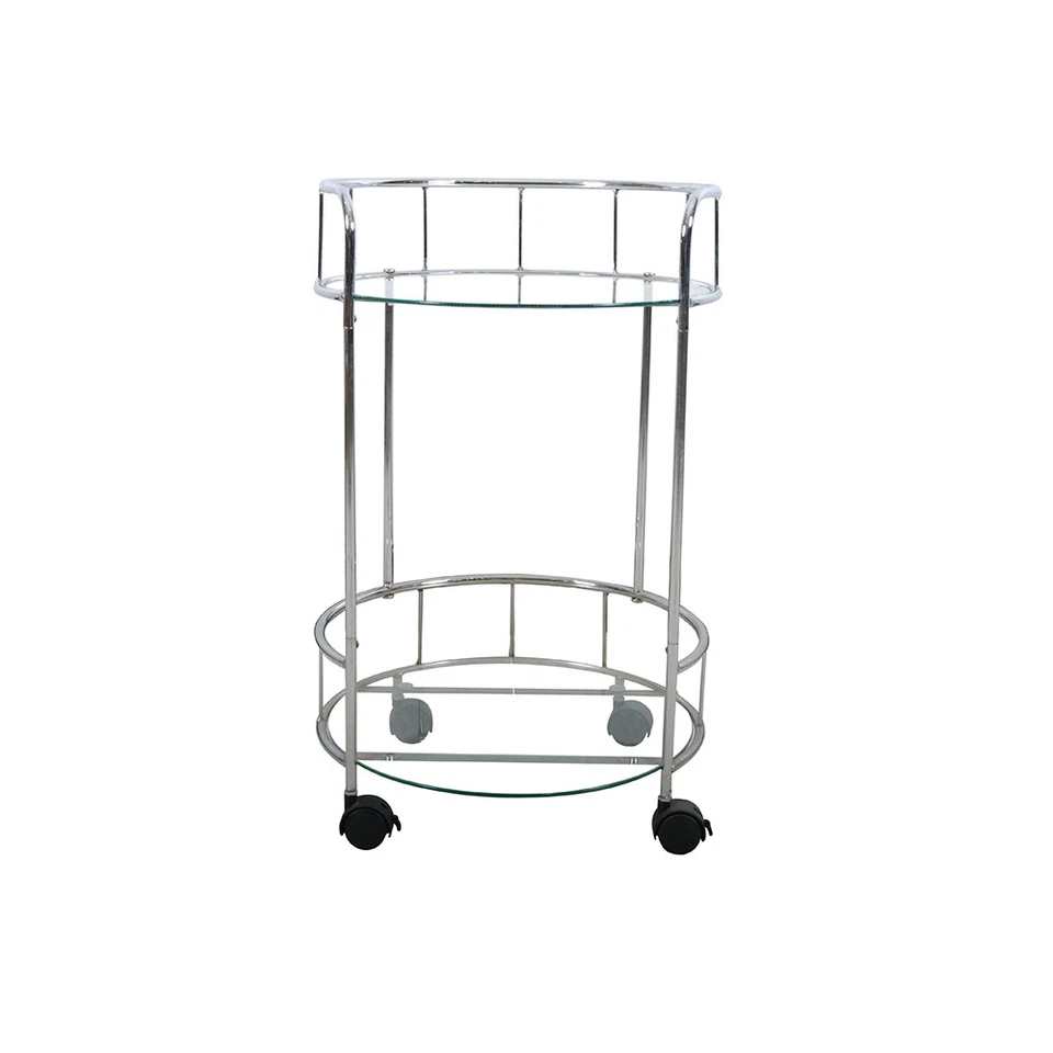 Carro de barra rodante redondo de 2 niveles carro de servicio vidrio templado y 4 ruedas con cerradura Foto 4 de 4