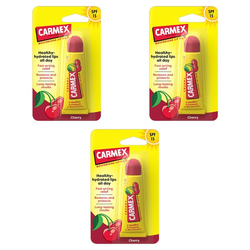 3pz CARMEX MOISTURISING LIP BALM Balsamo labbra tubetto Cherry