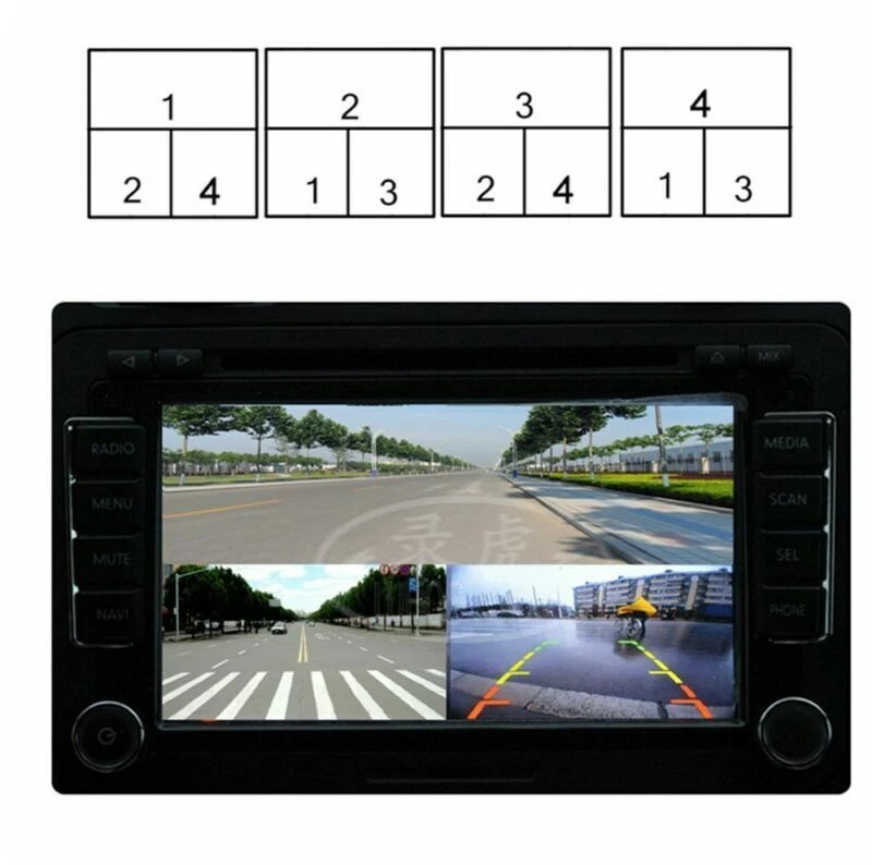 Kit de caja de pantalla dividida imagen delantera/trasera/izquierda/derecha negra para cámara de estacionamiento de automóvil Foto 2 de 4