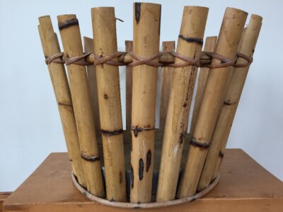 Vintage Italian Wicker Natural Bamboo Wood Stalks Planter Potter Porch Pot 13x11