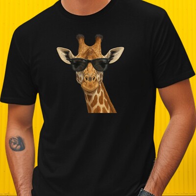 Mens Giraffe Sunglasses Print Cotton T-Shirt Size XS to 5XL