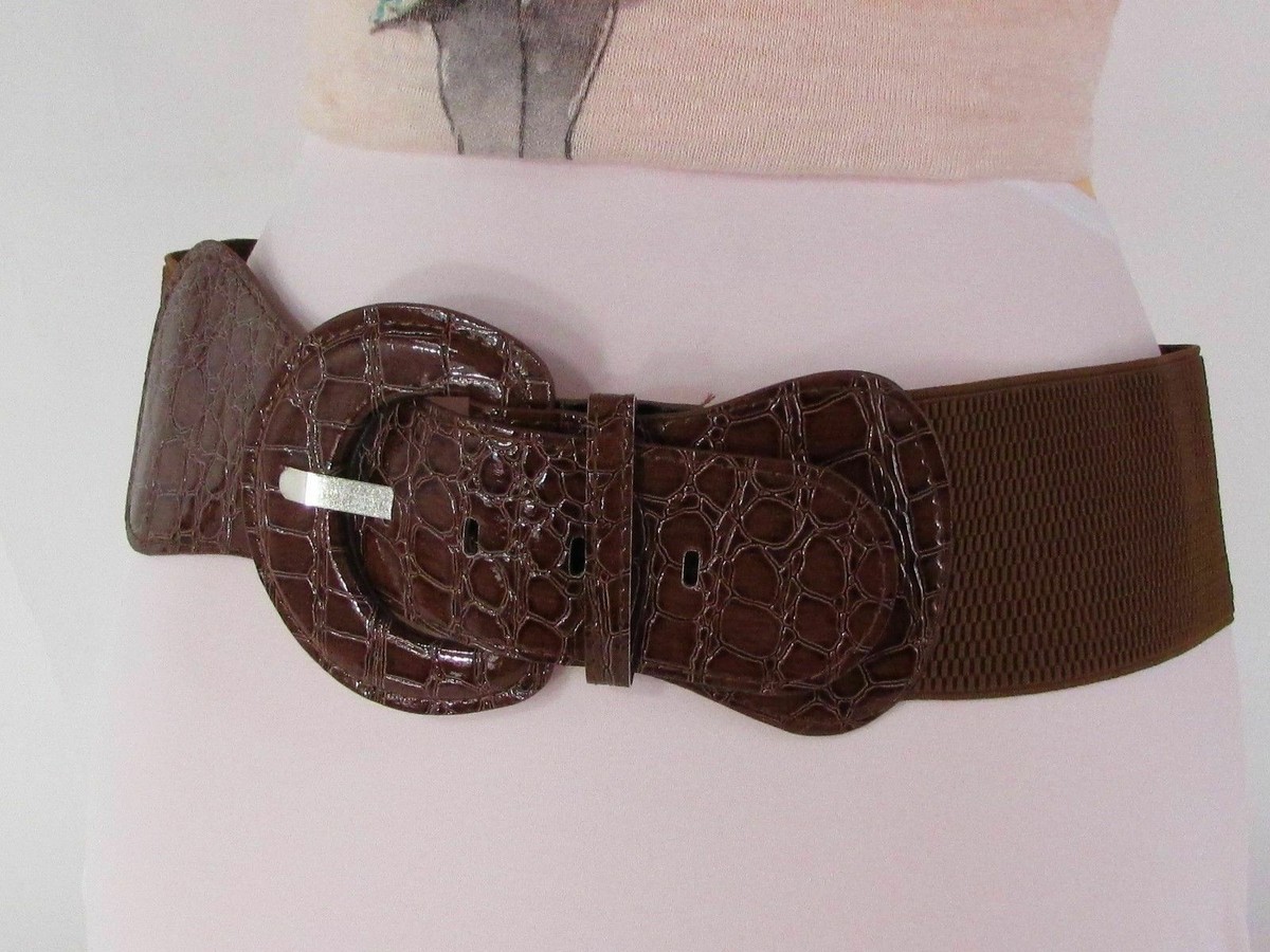 Belt Fashion Women Wide Chocolate Brown Faux Leather Elastic 