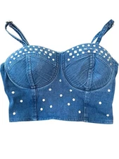 Girl's Urban Groove embellished denim dance crop top, size PA