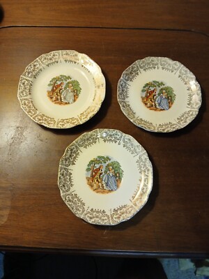 Three Antique Porcelain Bread Butter Plates Man & Women Courting Scene Unbranded