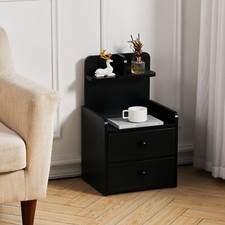 Bedside Cabinet with 2 Drawer Space Save Nightstand Table And Open Storage Shelf
