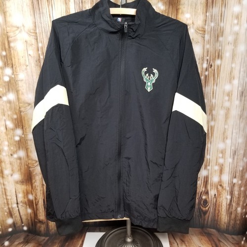 NEW!! Milwaukee Bucks NBA Ultra Game Adult M Zip-Up Black Windbreaker Jacket - Picture 2 of 9