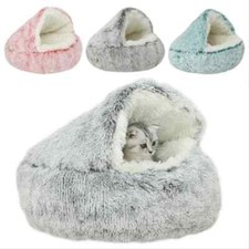 Plush Pet Cat Bed Round Cat Cushion Cat House 2 In 1 Warm Cat Basket Sleep Bags