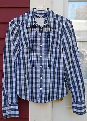 AMERICAN EAGLE Blue/White Long Sleeved Pleated Button Shirt Size 6 (37'') MINT