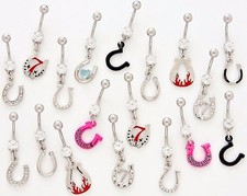 10 CZ Dangle Belly Button Rings 14g Gem Stone Body Jewelry Assorted Naval Fancy