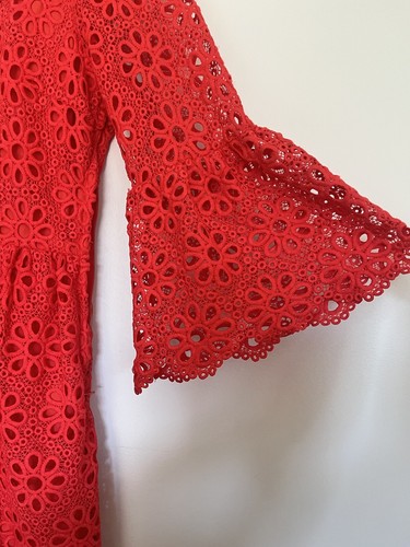 NWT JACK BB Dakota Fit Flare Eyelet Dress Poppy Red Lined Bell Sleeve Size 10 - Picture 3 of 9
