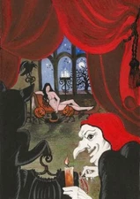 PRINT OF PAINTING RYTA WITCH BLACK CAT HALLOWEEN Nude Salem 5x7 folk Art costume