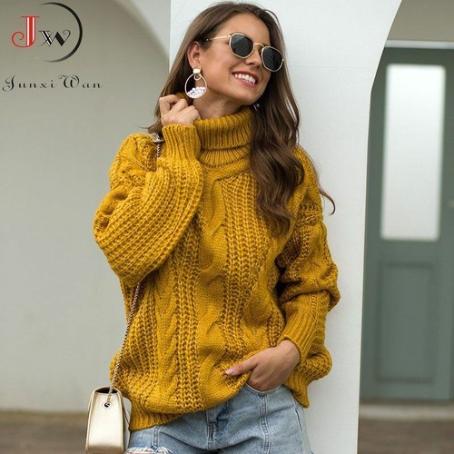 Women's Oversized Loose Sweaters Autumn Winter Turtleneck Knitted Warm  Pullovers | eBay
