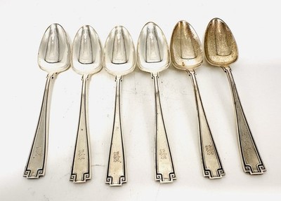 Set 6 Gorham Sterling Etruscan Fruit Dessert Spoons  B  Monogram 3.835 Troy Oz