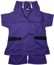 Scrub Set Womens L Purple Fashion Crossover Top Bootcut Pants Medical NWOT
