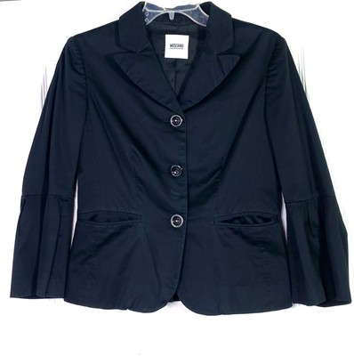 MOSCHINO Cheap Chic Black Cotton Peplum Pleated Bell Sleeve Blazer Jacket 8 = 42