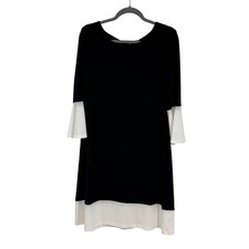 Tommy Hilfiger Midi Dress 12 Black White Bell Sleeve Minimalist Preppy Old Money