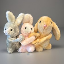 VTG Hugging Plush Bunnies Pink Beige Gray 8  Dakin California Stuffed Toys Korea