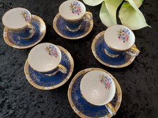 Victorian Crown Staffordshire Gilt /Floral Cups/Saucers x 5 Pattern no. A15416