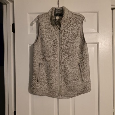 Thread & Supply Sherpa Vest Women's Medium Smoke Oatmeal Soft Cozy Zipper 