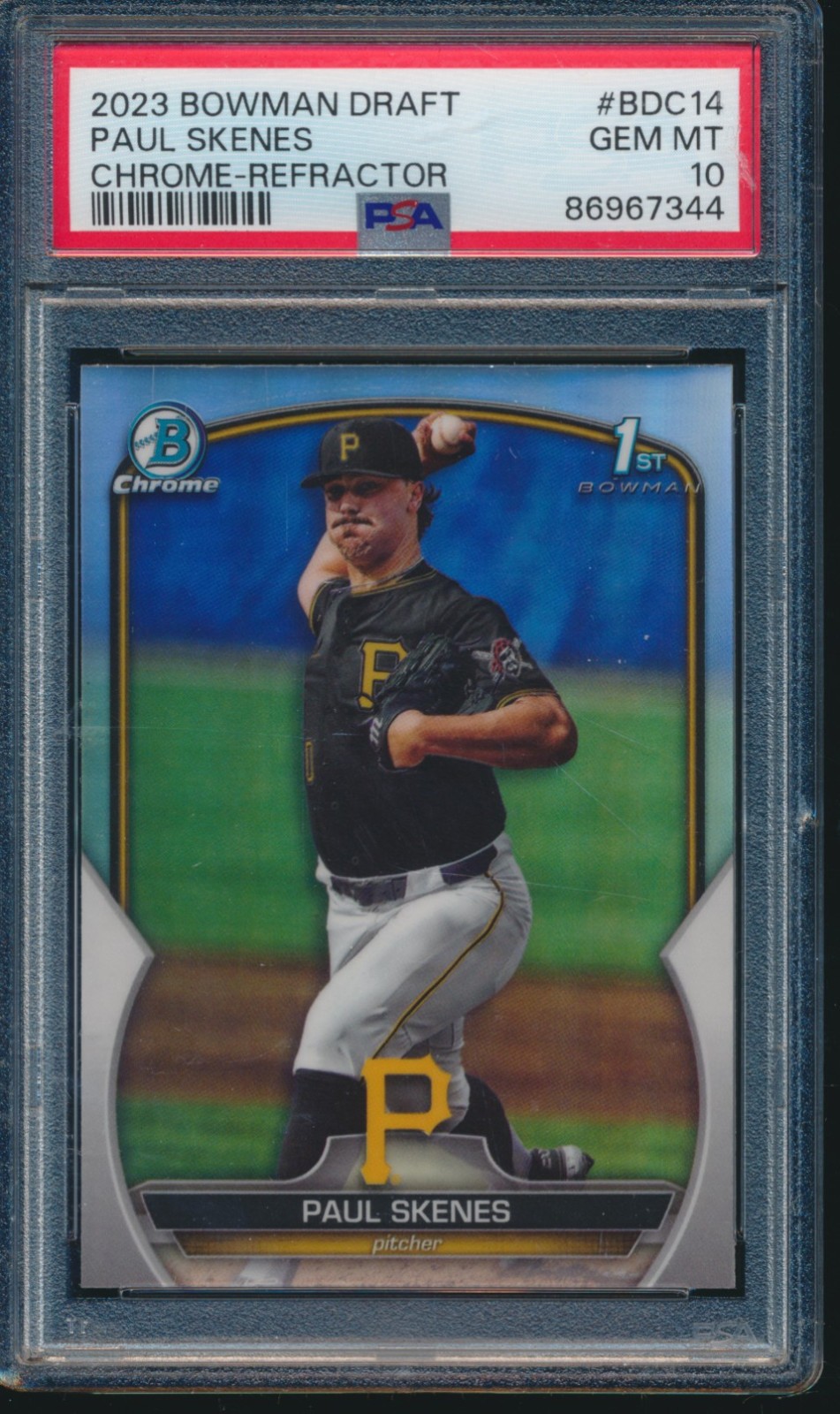 PSA 10 PAUL SKENES 1st 2023 Bowman Chrome REFRACTOR PIRATES Rookie RC GEM MINT
