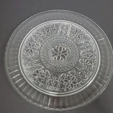 Tiara  Glass Serving Platter Floral Embossed Round Sandwich Cake Plate 13 inch