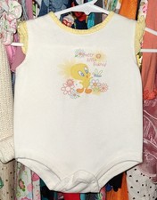 Vintage Baby Looney Tunes Romper One Piece Size 6/9 Months Tweety Bird
