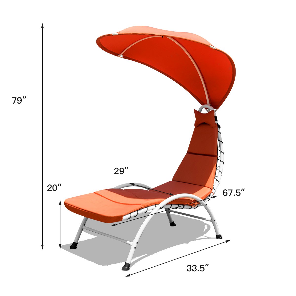 Topbuy Patio Chaise Hanging Chair Swing Cushioned Canopy Lounger Orange