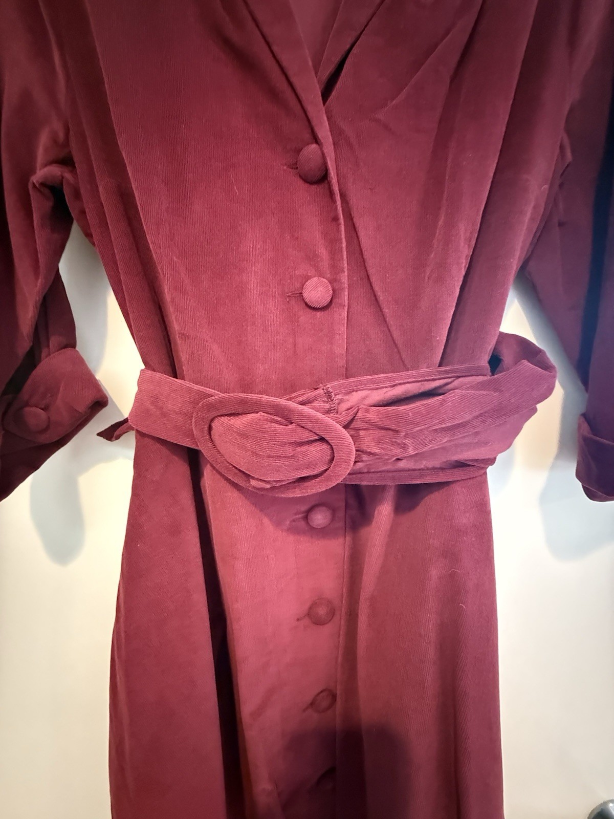 J. Peterman Cotton Corduroy Belted 50s Dress Sz 14 - Red / Cabernet NWT