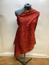 Pashima & Silk Oversized 27" x 73" Beautiful Paisley Reds and Oranges