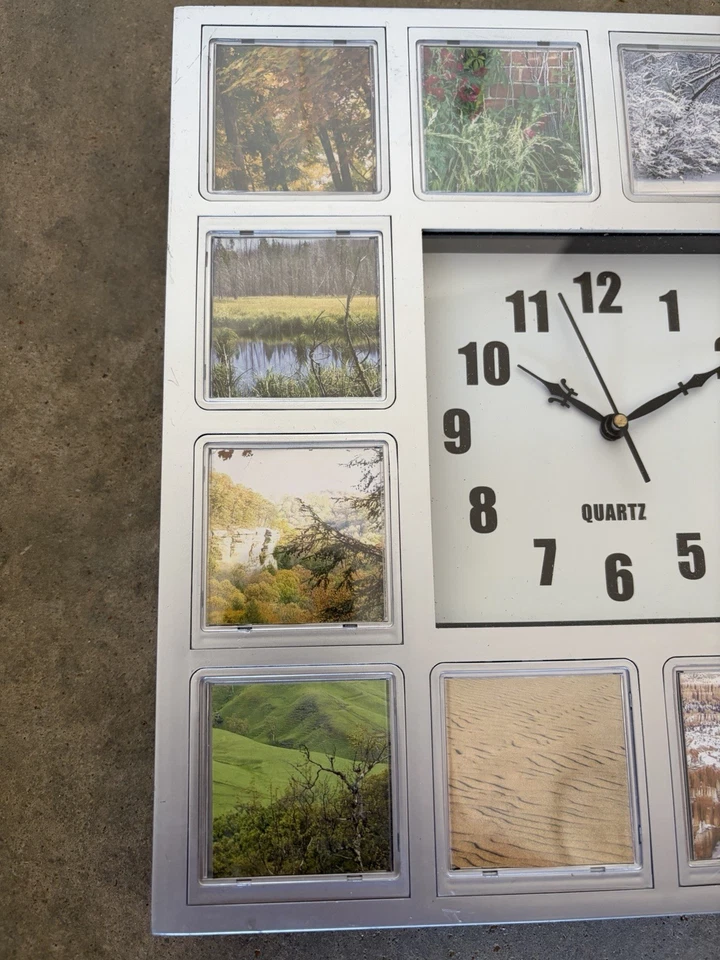 "Reloj de pared de cuarzo con 12 marcos de fotos - tema paisaje natural - cuadrado de 10,75""" Foto 4 de 4