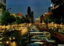 Berlin Kurfurstendamm VW bug bus night time lapse Germany vintage postcard u336