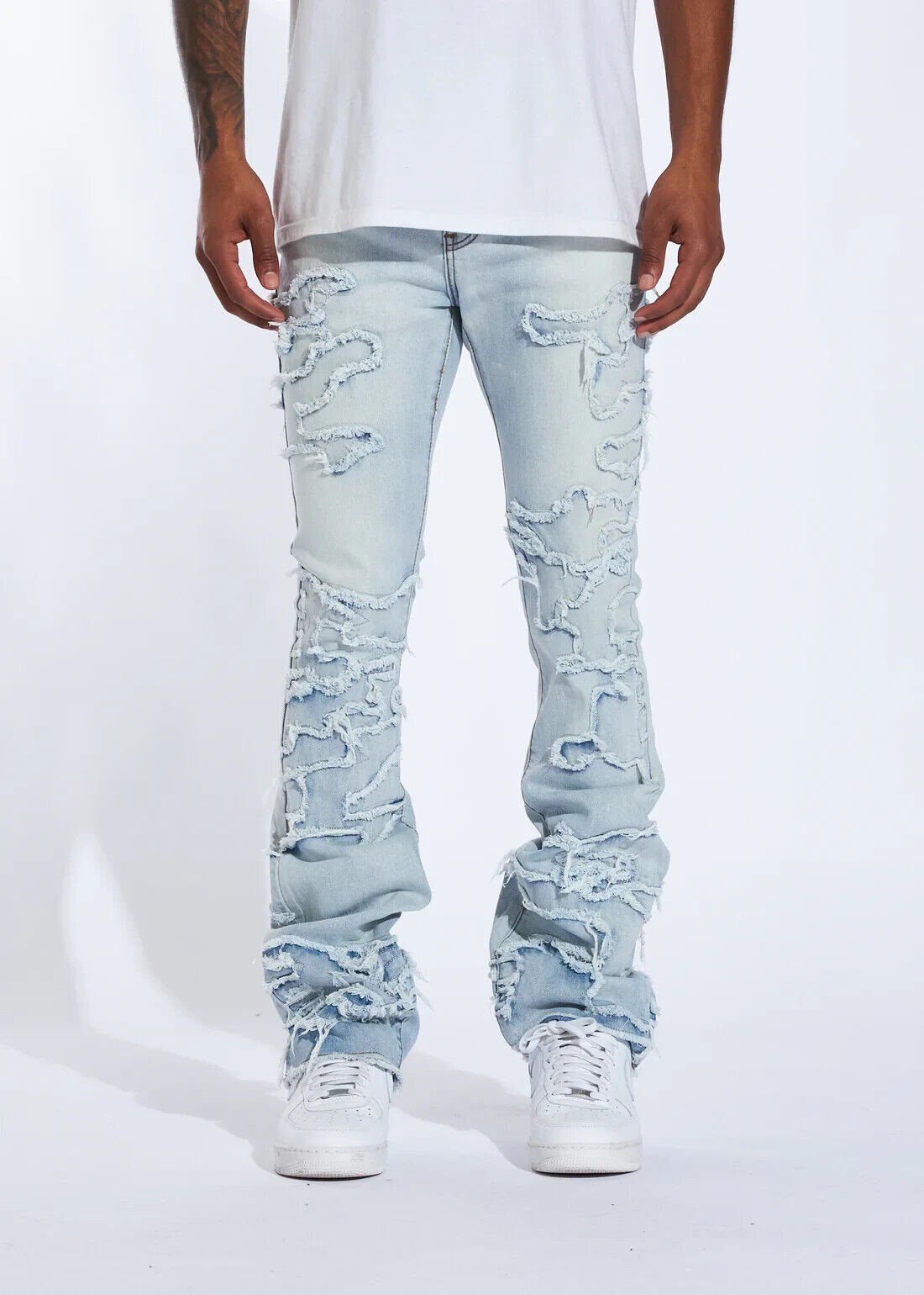 Джинсовая ткань Crysp Denim Raven Stacked Flare L Blue Distress CRYSPR241-003 Размер 40 17290₽